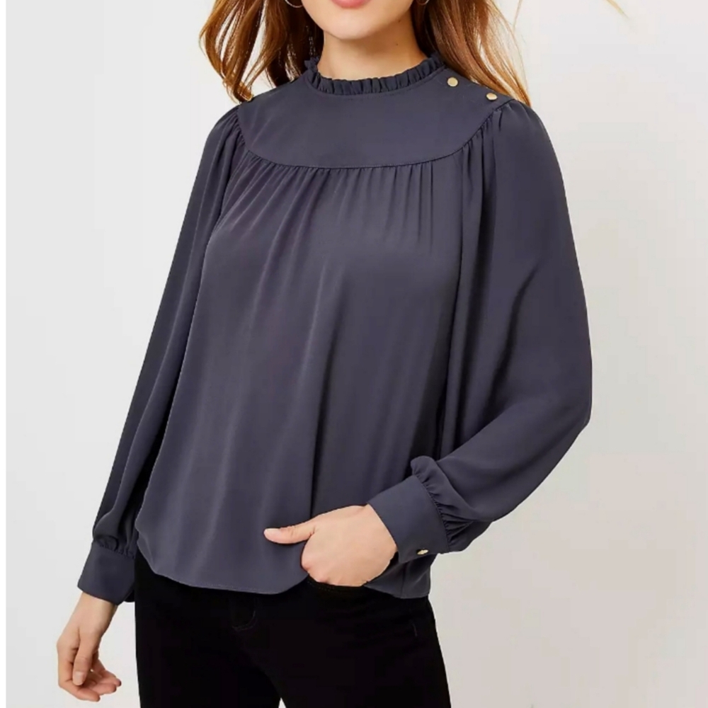 Loft Ruffle Neck Bib Blouse